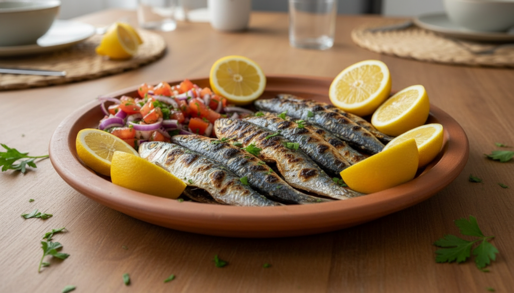 Moroccan Grilled Sardines with Tomato Onion Salad (Easy Recipe)