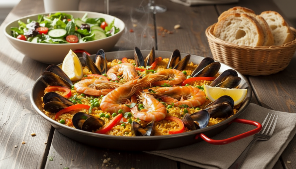 Seafood Paella with Shrimp and Mussels