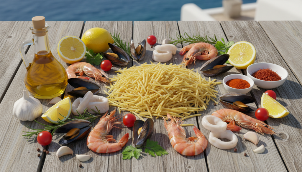 Spanish seafood fideuà