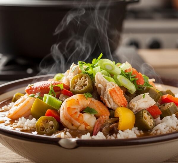 Learn how to make seafood gumbo with shrimp, crab, and rich Cajun flavors. A hearty Louisiana classic perfect for dinner.