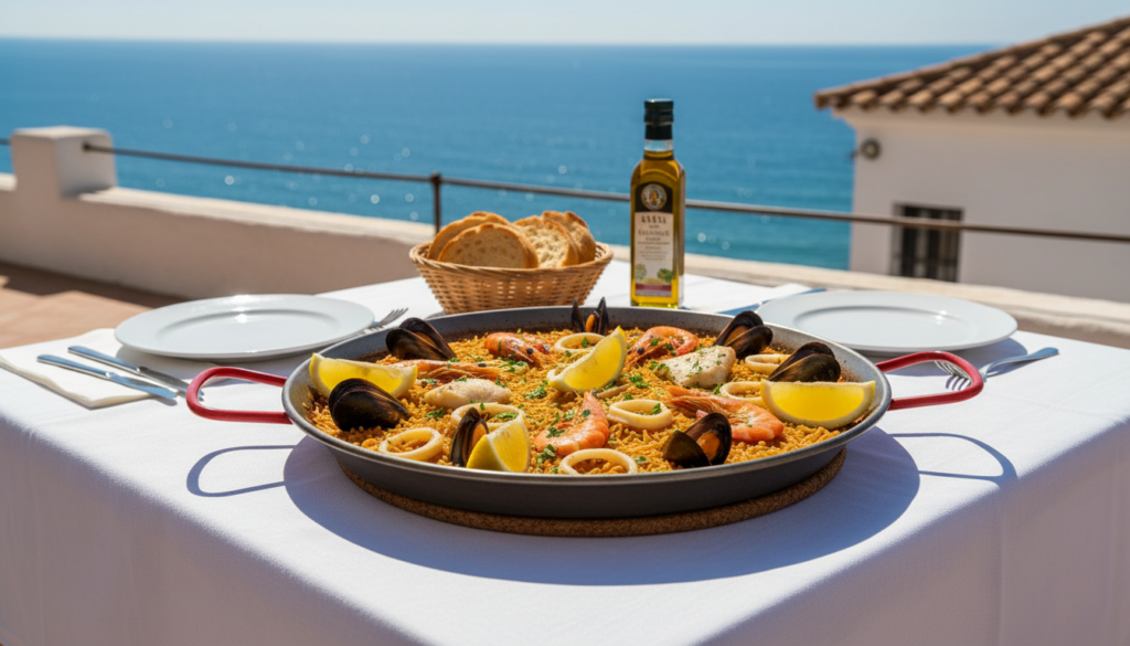 Spanish seafood fideuà 