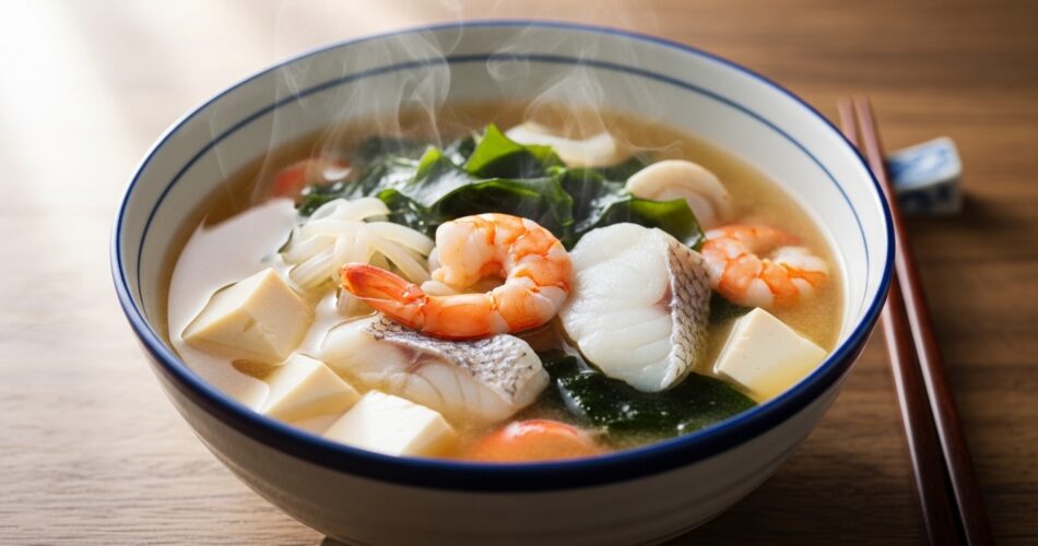 Miso Seafood Soup – Healthy Japanese Soup with Shrimp & Fish