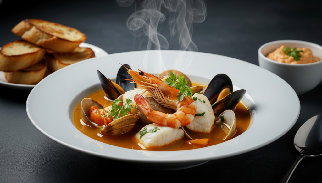 bouillabaisse, a classic French seafood soup