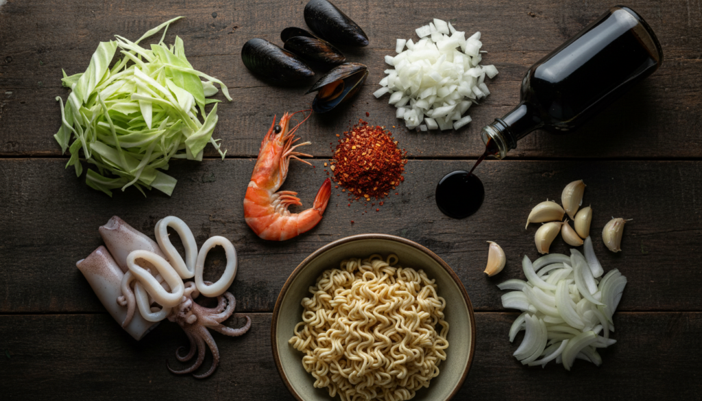 Spicy Korean Seafood Soup Noodles