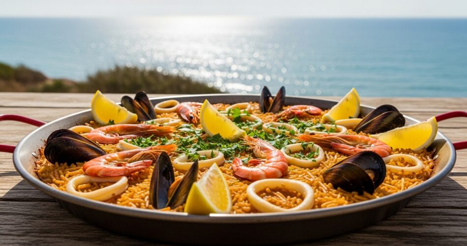 Spanish seafood fideuà
