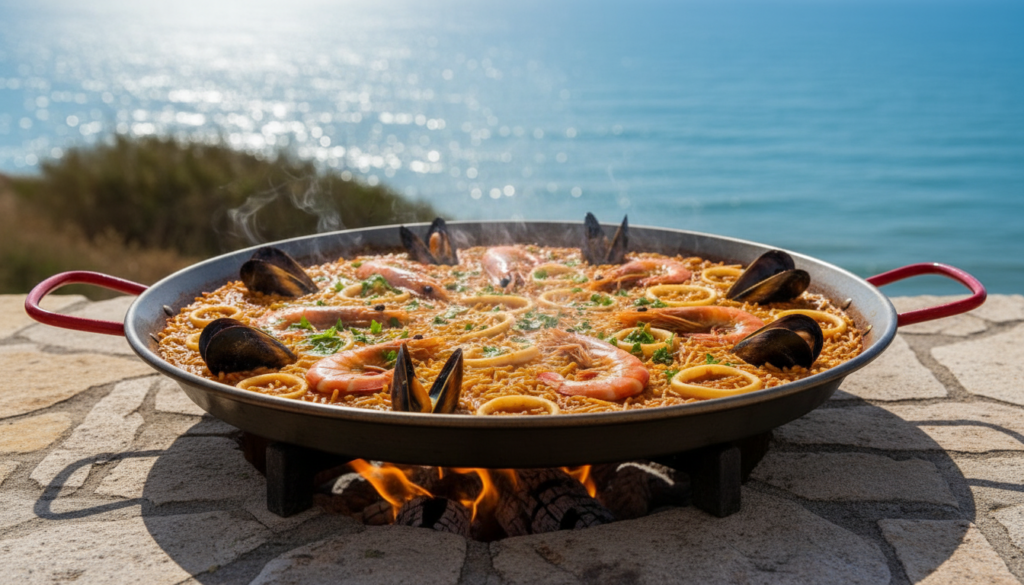 Spanish seafood fideuà