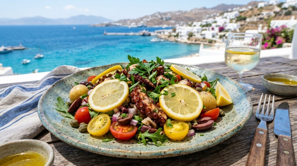 Mediterranean octopus salad with tender
