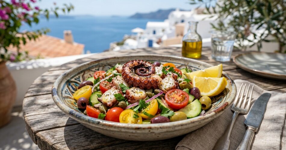 Mediterranean octopus salad! Learn how to cook tender octopus and create a fresh, healthy seafood dish bursting with flavor.