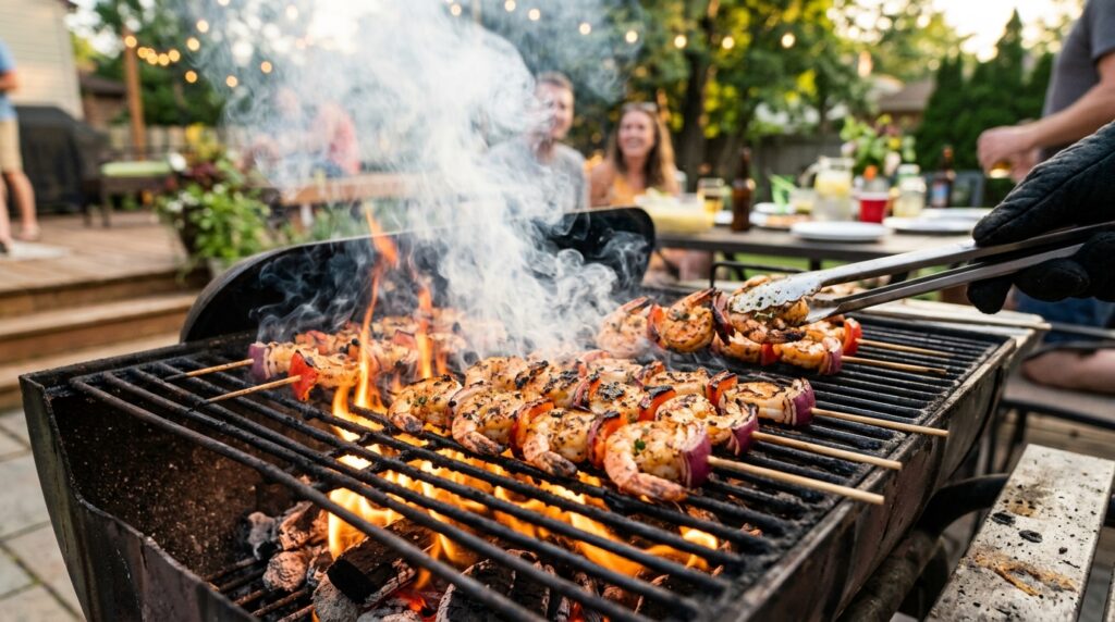 Make juicy Grilled Shrimp Skewers with garlic, lemon, and smoky BBQ flavor. This easy seafood recipe is healthy, quick, and perfect for summer grilling.