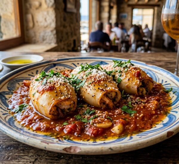 Stuffed calamari recipe Italian style with tomato sauce