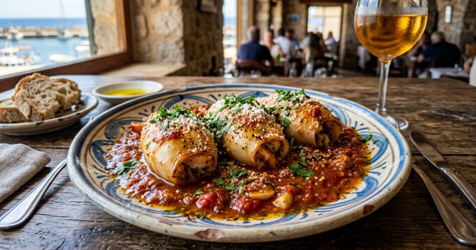 Stuffed calamari recipe Italian style with tomato sauce